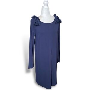 NWT Crown & Ivy Imperial Gardens Navy Blue Velvet Bows Shift Dress Long Sleeve M